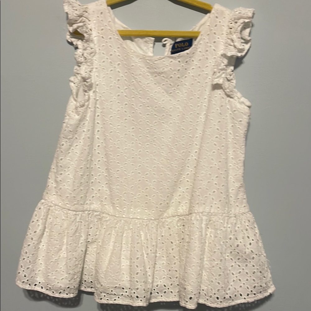Polo White Eyelet Ruffle girls Top size 10